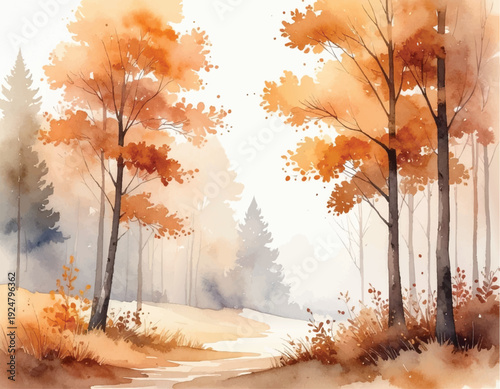 Autumn trees with warm orange and brown tones