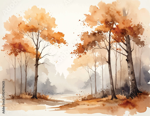Autumn trees with warm orange and brown tones