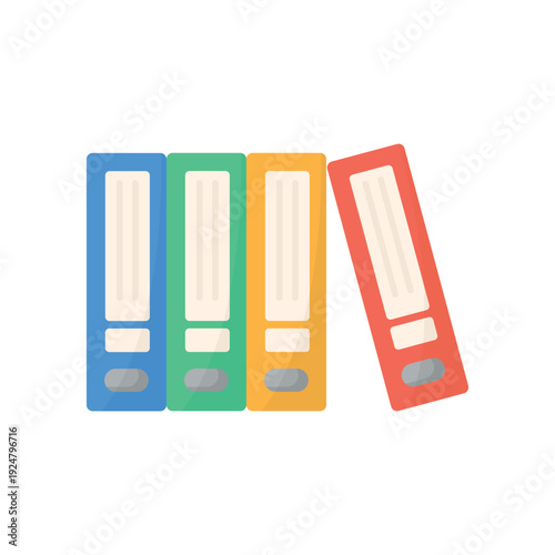 Row of red office ring binders and business document folders isolated on a white background for organized paper file storage and archive information management