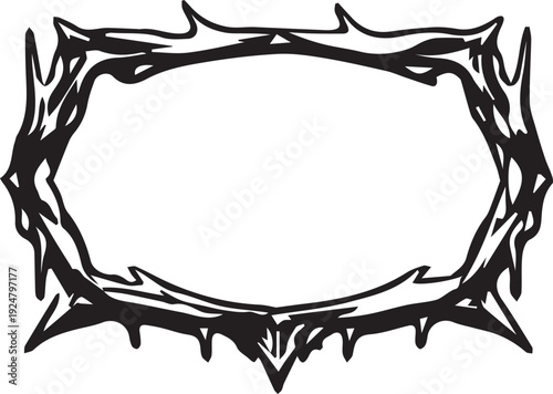 A horizontal rectangular frame in black, featuring a thorny border and a subtly dripping effect along its bottom edge.