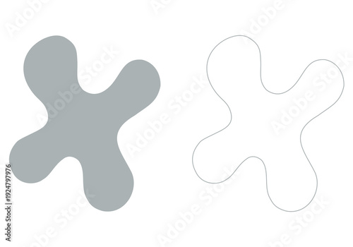 Abstract organic fluid shapes with grey fill and outline design element