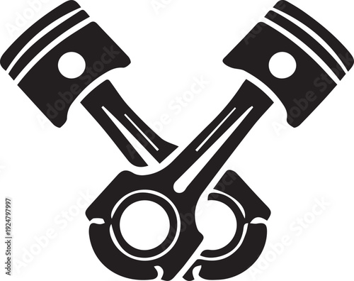 Two crossed engine pistons icon, representing power, automotive performance, and mechanical engineering.
