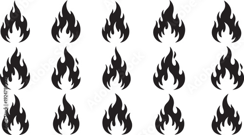 Black flame icons on a white background pattern design