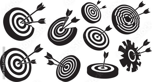 Bullseye Targets with Arrows in Black and White Illustration