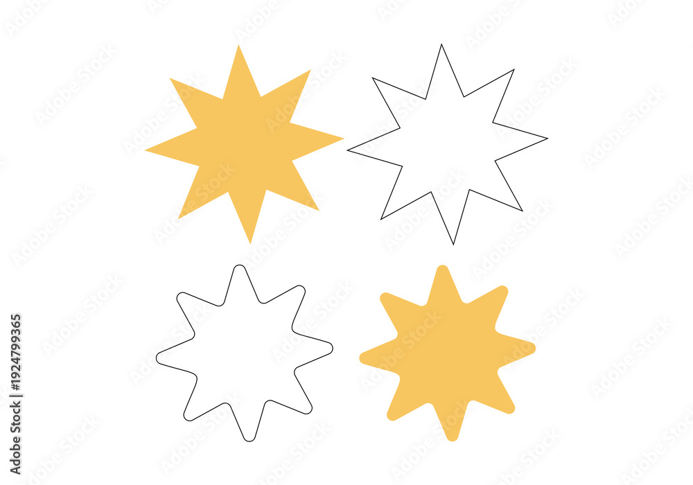 Obraz premium Collection of star shapes featuring solid yellow and outlined geometric designs