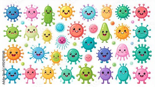 Cute Cartoon Germ and Virus Characters – Friendly Microbe Vector Set