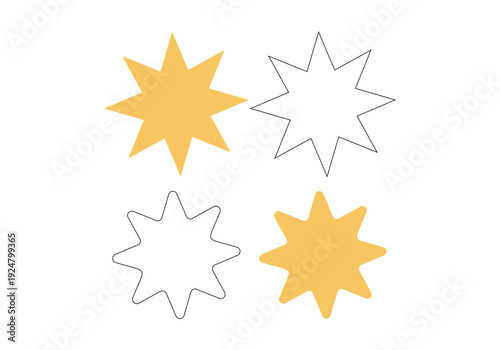 Collection of star shapes featuring solid yellow and outlined geometric designs