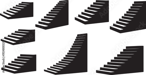 Multiple black staircases in different angles and positions illustration