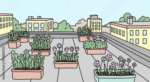 Urban Rooftop Garden Cultivating Fresh Vegetables and Flowers in the City