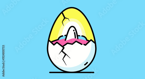 Symbol of a new beginning and hatching chick in a cracked egg illustration
