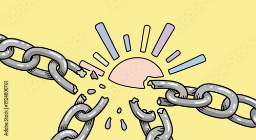 Breaking free from chains, a symbol of liberation and freedom is shown visually