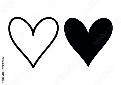 Simple graphic illustration of two heart shapes, one outline and one filled