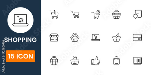 Ecommerce and retail shopping icon pack featuring online payment, cart, delivery and discount symbols modern vector illustration