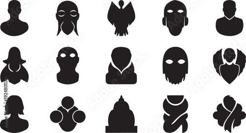 Collection of various black silhouettes on white background