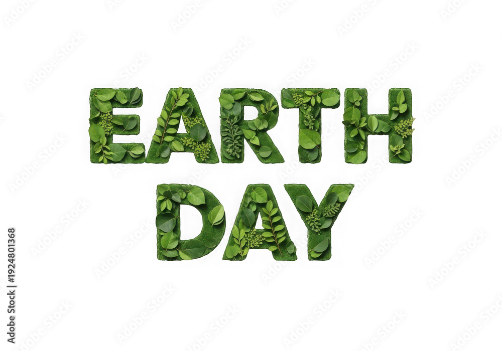 Naklejka premium Earth day typography with green leafy texture on transparent background