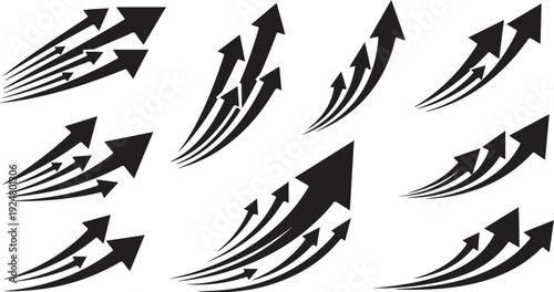 Black Arrows Pointing Upward with Motion Lines on White