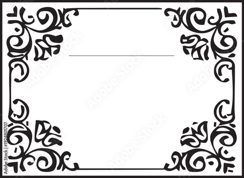 A sophisticated horizontal rectangular frame with decorative corner flourishes and a blank line for text entry.