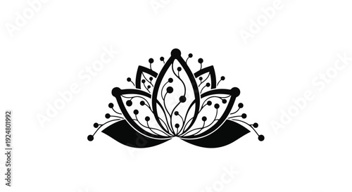 Elegant black lotus flower illustration with delicate floral details