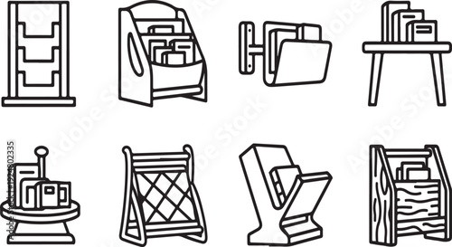 A variety of furniture and household items illustrated in a simple line drawing style Vector