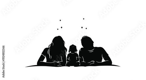 Family silhouette gazing at stars, dreaming of the future