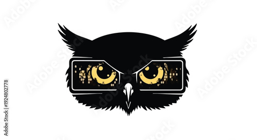 Wise owl wearing futuristic VR headset, symbolizing technology and digital vision