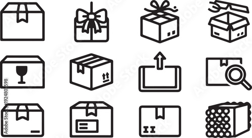 Diverse collection of boxes and packaging icons for various purposes Vector