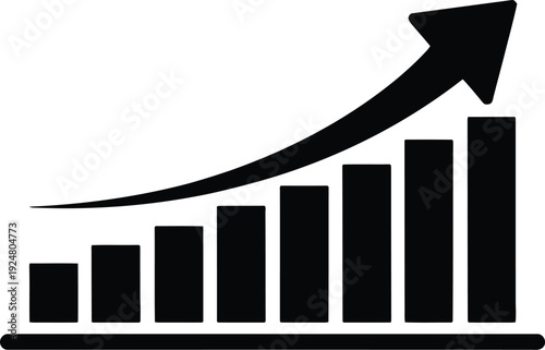 Upward trend arrow extending above highest bar graph illustrating profit growth and positive performance