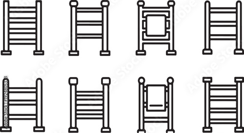A collection of eight different ladder designs with various configurations and styles. Vector