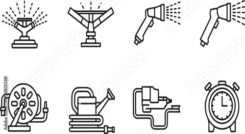 Various industrial and mechanical equipment icons in a single row Vector