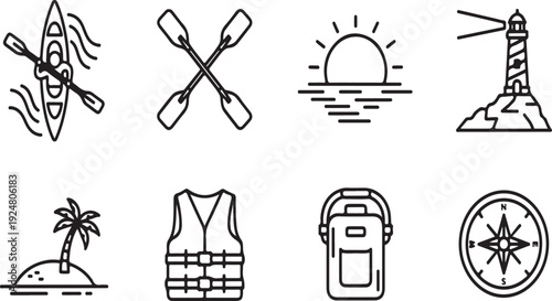 A collection of icons representing various outdoor and adventure activities Vector
