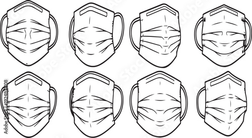 Eight distinct shapes of masks showcasing various design styles and features Vector