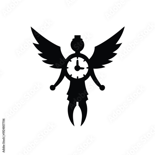 Winged Clockwork Silhouette Illustration Design