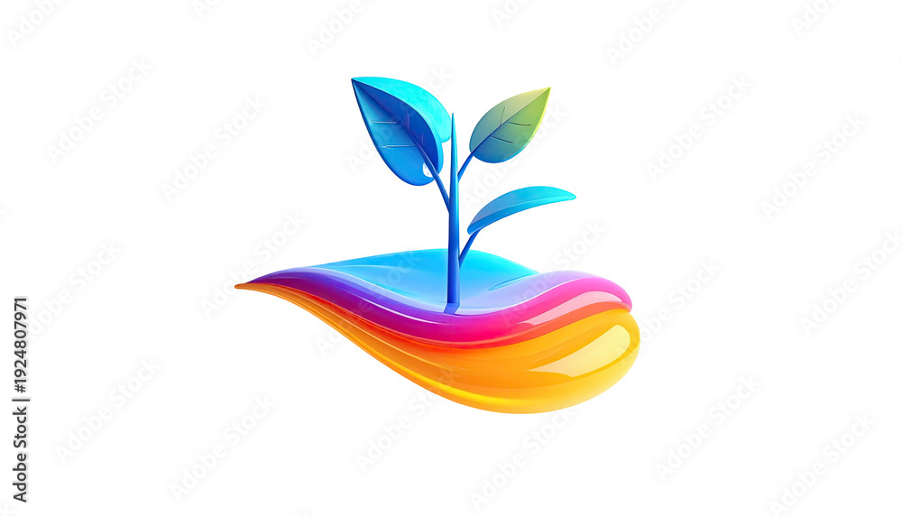 Fototapeta premium A vibrant, stylized plant emerging from a colorful, flowing base