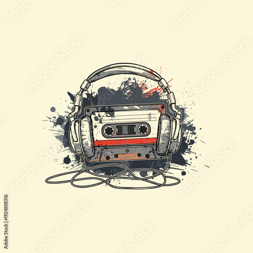 Retro audio cassette tape isolated on white background with vintage music and analogue sound style vector illustration