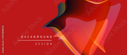 Abstract red design features overlapping translucent shapes. Gradient colors create dynamic visual effect. Text reads background design.