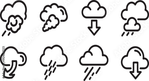 A collection of weather icons depicting various cloud and precipitation conditions Vector