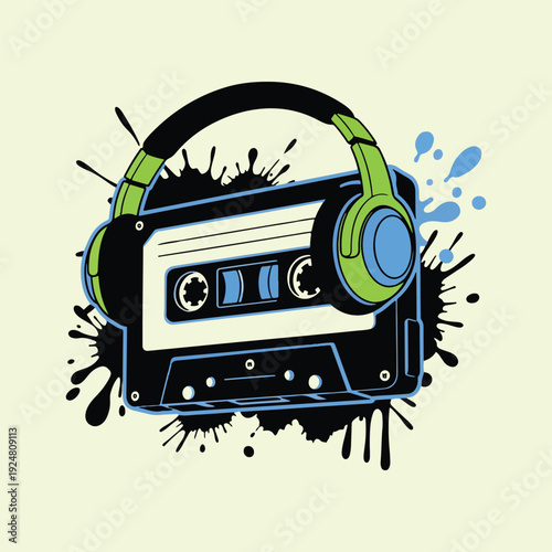 Retro audio cassette tape isolated on white background with vintage music and analogue sound style vector illustration