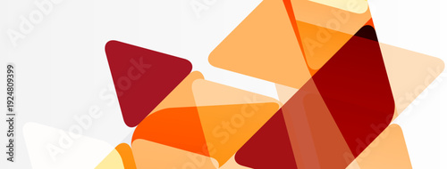 Abstract geometric shapes overlap. Warm colors dominate, creating dynamic composition. Light background enhances visual contrast.