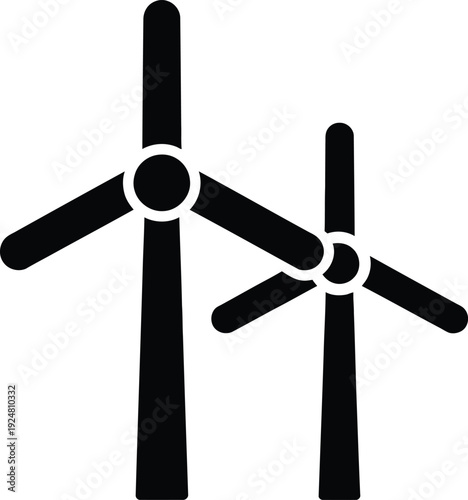 Simple graphic representation of two wind turbines side by side.