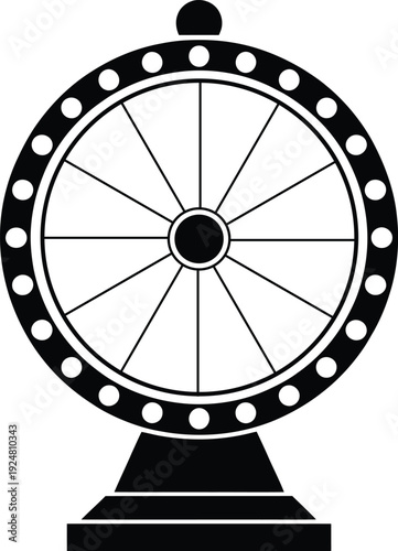 A simple black and white graphic of a ferris wheel on a white background.