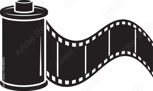 Film Reel and Strip Icon in Black and White