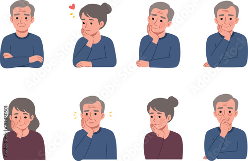 Elderly Couple Expressing Concern And Doubt Flat Design Icons