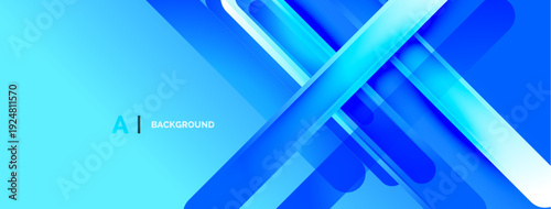 Abstract blue gradients create dynamic lines, shapes. Modern design suggests technology, innovation, future concepts. Bright, clean aesthetic.