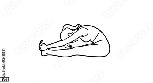 Woman doing seated forward bend yoga pose, stretching hamstrings and spine