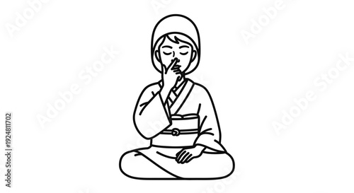 Woman practicing alternate nostril breathing (Nadi Shodhana) in traditional Japanese attire