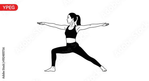 Woman practicing yoga warrior 2 pose, healthy lifestyle, fitness, exercise, stretching, balance