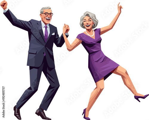 Happy Senior Couple Dancing Together with Joyful Smiles Flat Design Isolated Object