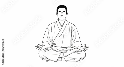 Zen Monk Meditating in Lotus Pose, Peaceful Mind, Spiritual Practice, Black and White