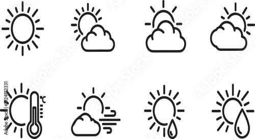 A collection of various weather icons representing different atmospheric conditions Vector