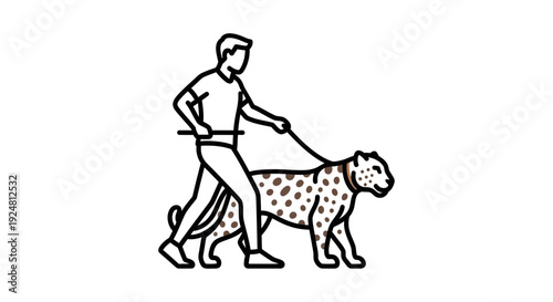 Man Walking Leopard on Leash - Unusual Pet Ownership